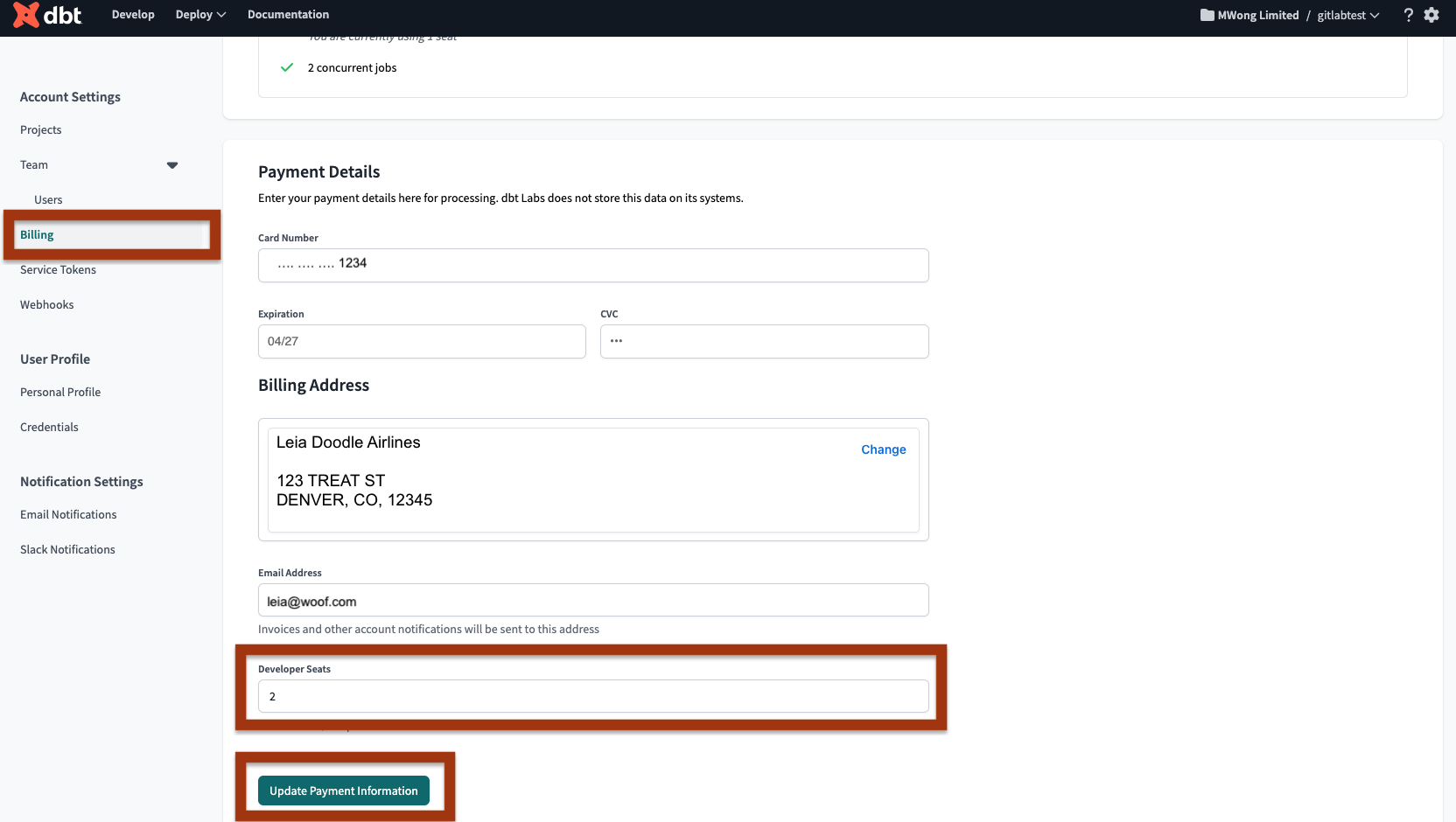 Navigate to Account Settings -> Billing to modify billing seat count